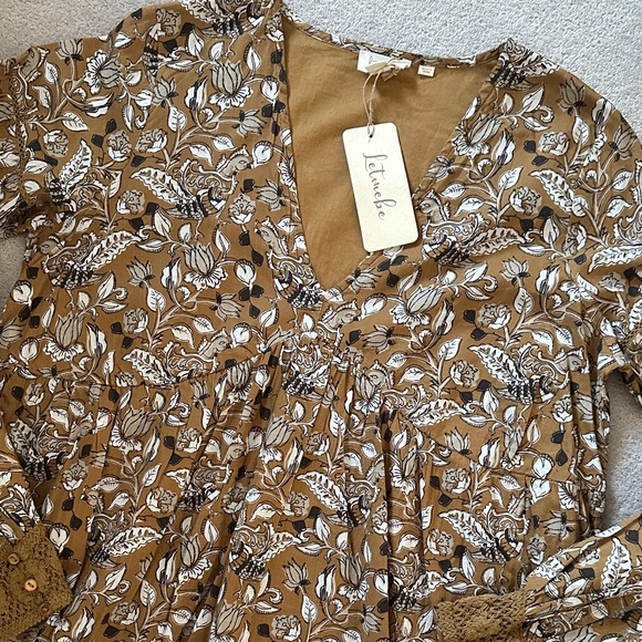 Anthropologie Floral Long-Sleeve V-Neck Dress in Mustard! - Picture 7 of 10